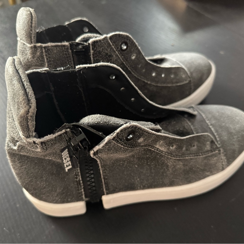 Diesel S-Nentish Zip-Round Crackled White Sneakers Mens Sz 8 Leather Like New